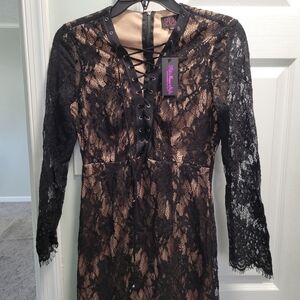 Hot Miami Styles Black and Tan Lace Dress